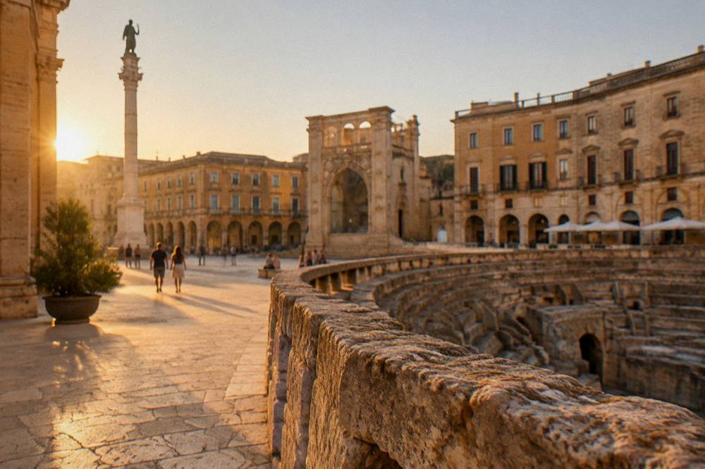 Evening light on the streets around Piazza Sant'Oronzo in Lecce