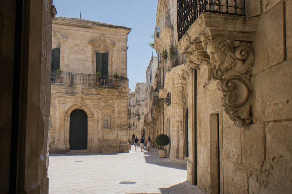 Detail of carved limestone ornament on a building in Lecce