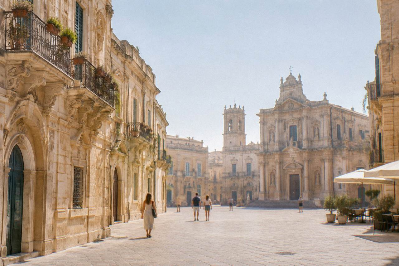 Classical sculpture displays inside a bright museum gallery in Lecce