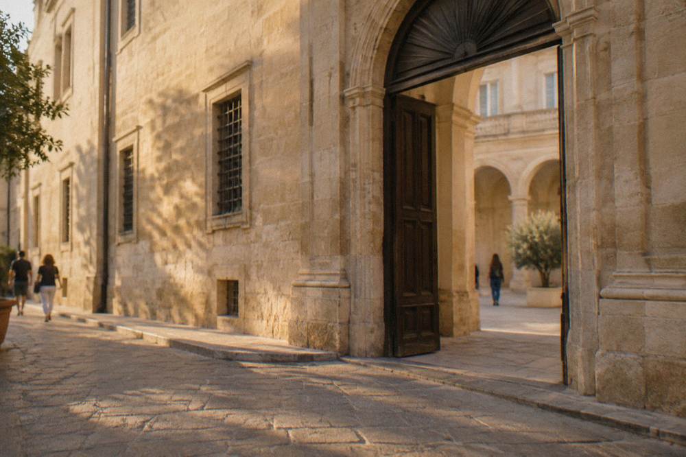 Entrance of a museum building on a quiet street