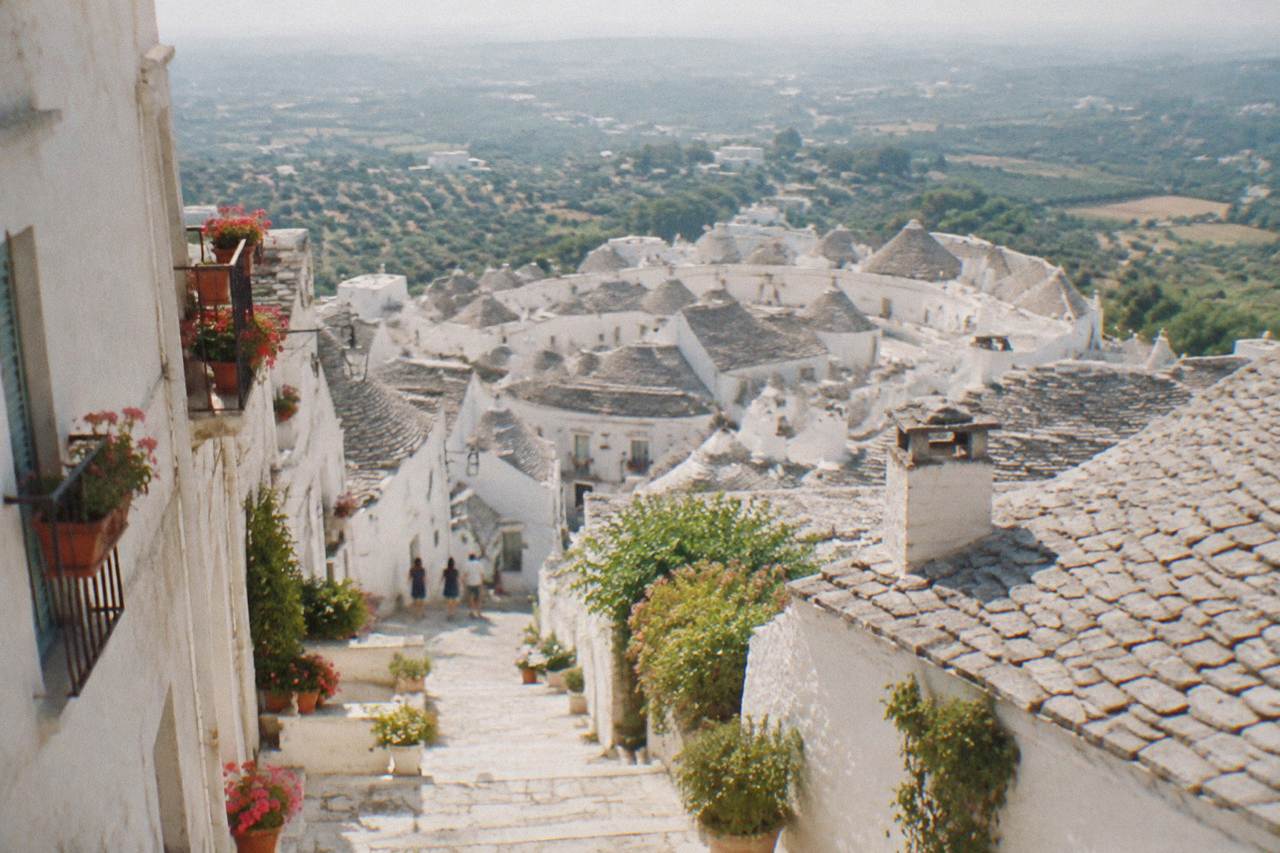 White hilltop town of Locorotondo above the green Valle d'Itria in Puglia