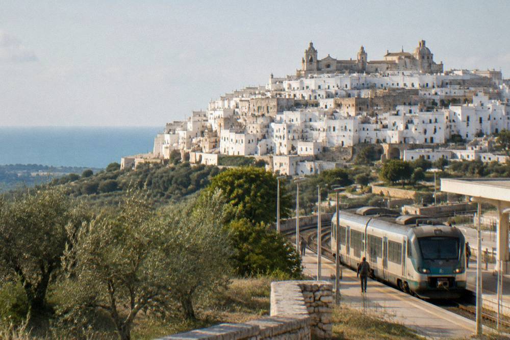 A regional train waiting at a platform of Lecce's rail station