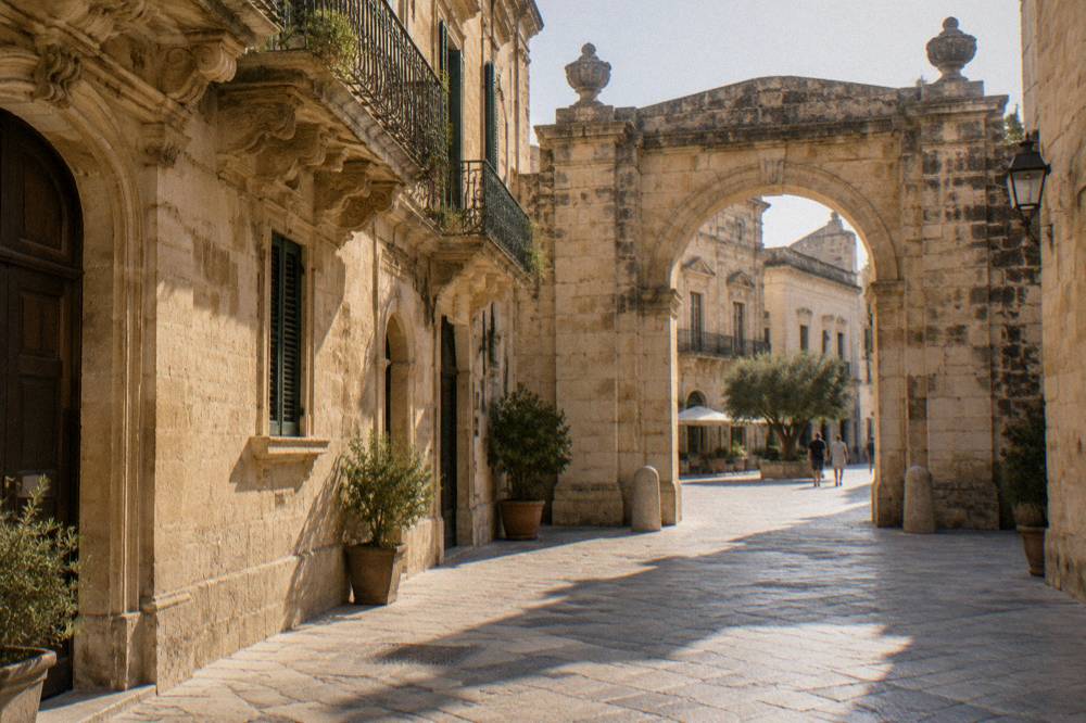 A stone gate marking the edge of a restricted traffic zone in an Italian old town