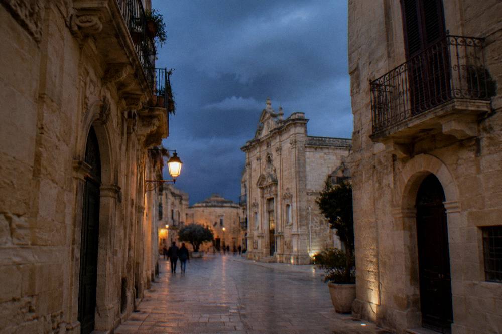 Dark storm clouds over the flat Salento countryside near Lecce