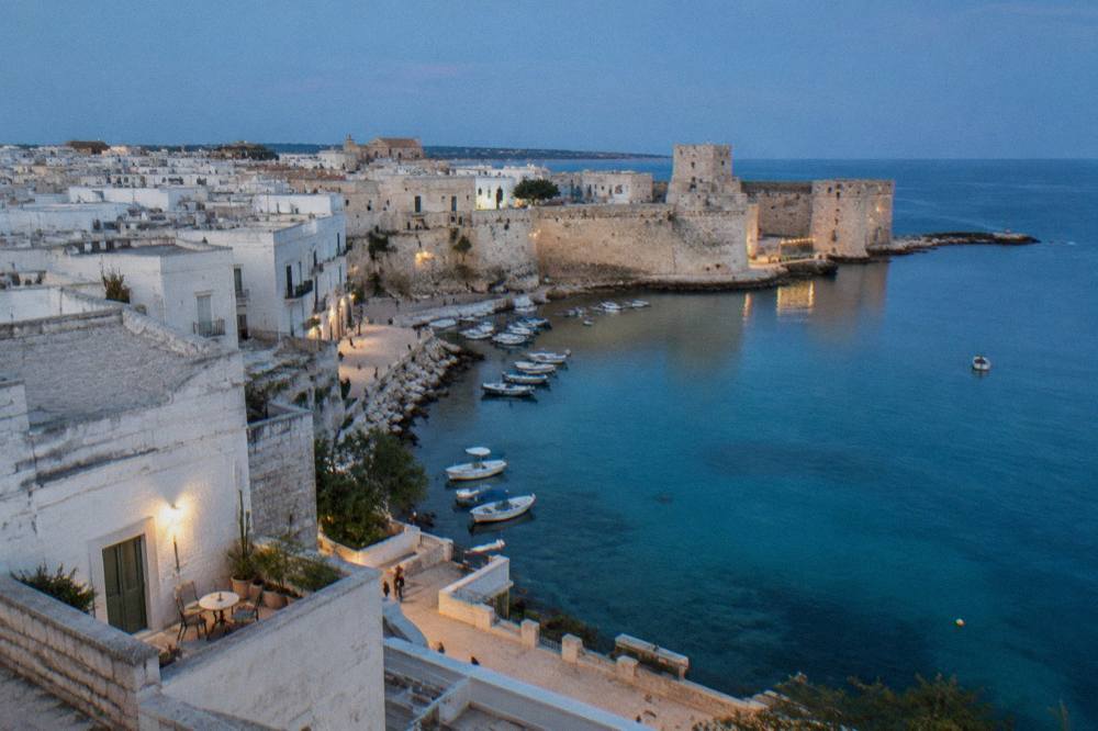 White-walled houses above the sea at Otranto old town